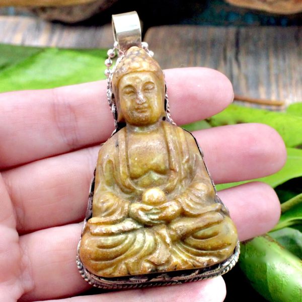 Serpentine Buddha Pendant - Tibetan Silver Online - Image 2
