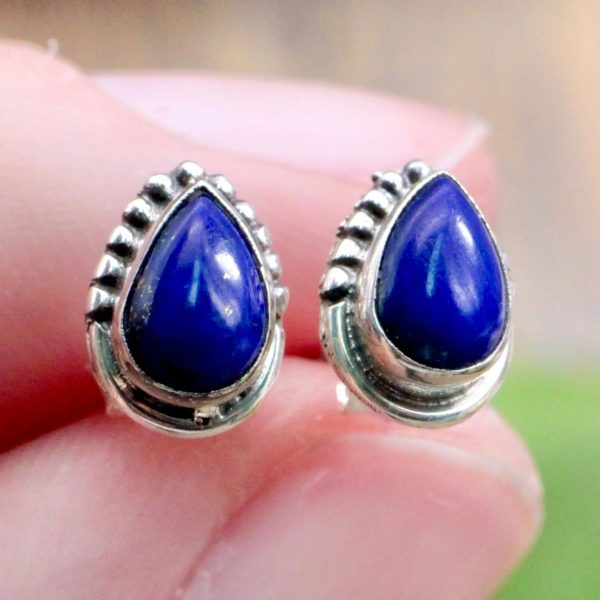 Lapis Lazuli Stud Earrings with Silverwork - Sterling Silver Online Hot Sale - Image 3